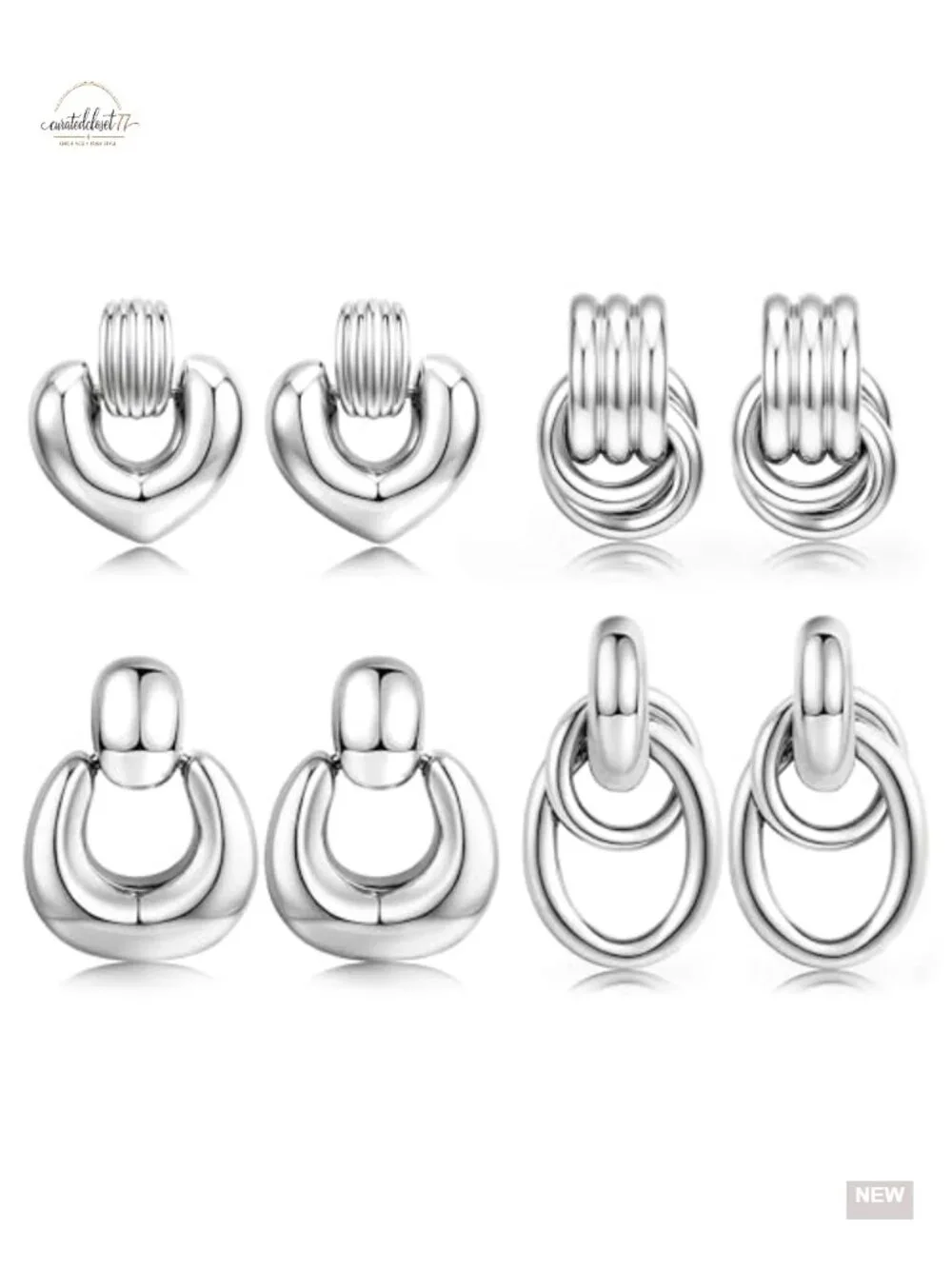Chunky Knot Dangle Earrings 4 Pair Set Hypoallergenic Silver Plated
